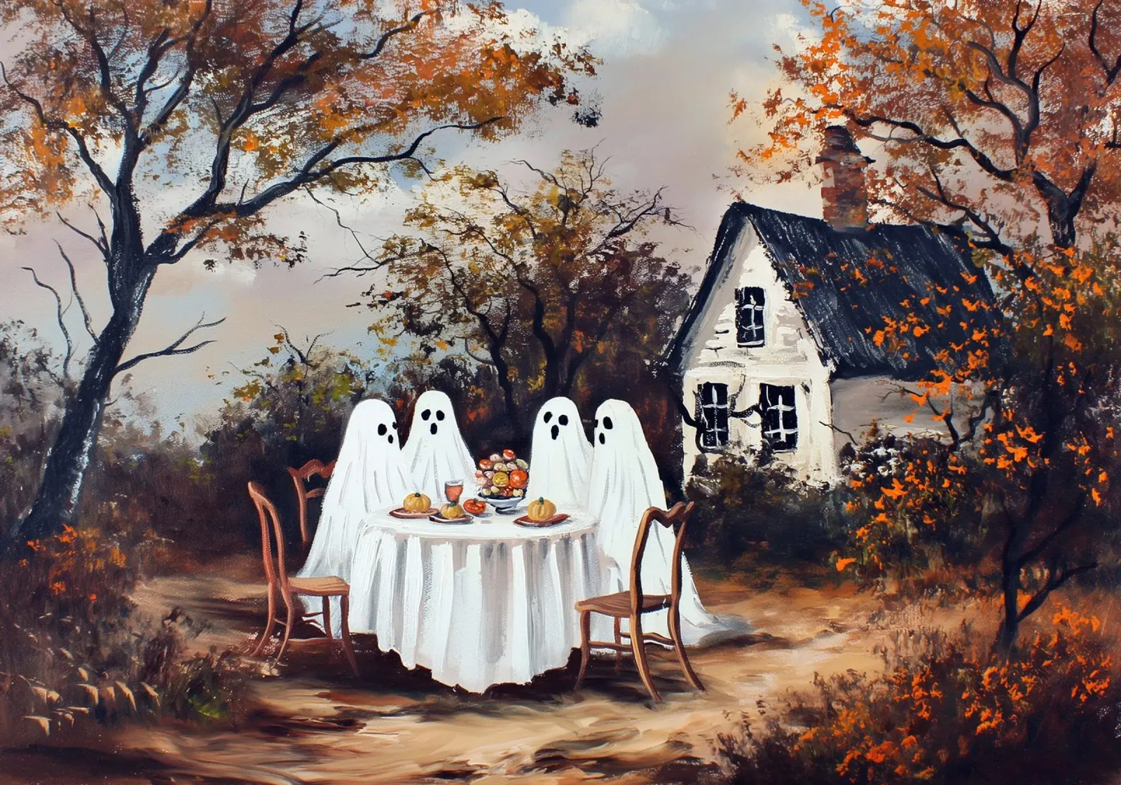 Cena con i fantasmi di Halloween tela con Cornice a cassetta da Fleur de Lys