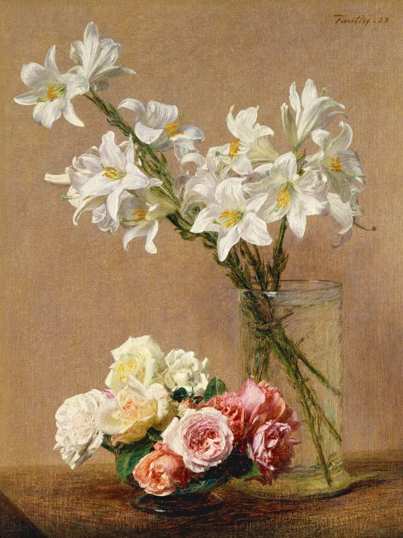 Rose e gigli di Henri Fantin-Latour (1880 circa) poster da Venus Art