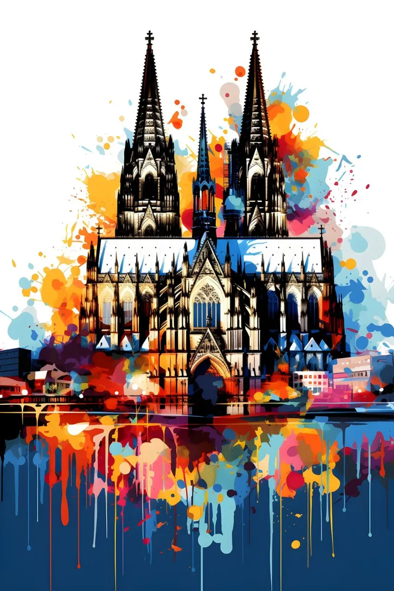 Kleurrijke kunst in de Dom van Keulen canvas met Baklijst van Vintage Travel Art