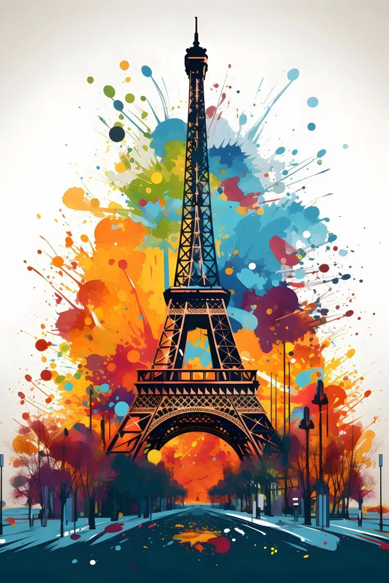 Eiffel Tower splashes of colour art canvas by Vintage Travel Art