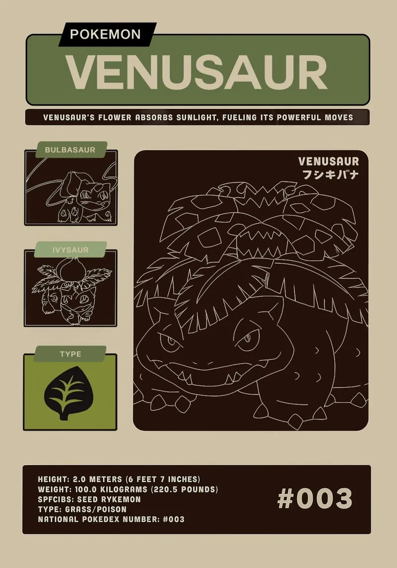 Venusaur Pokemon hahnemühle van NextPixel