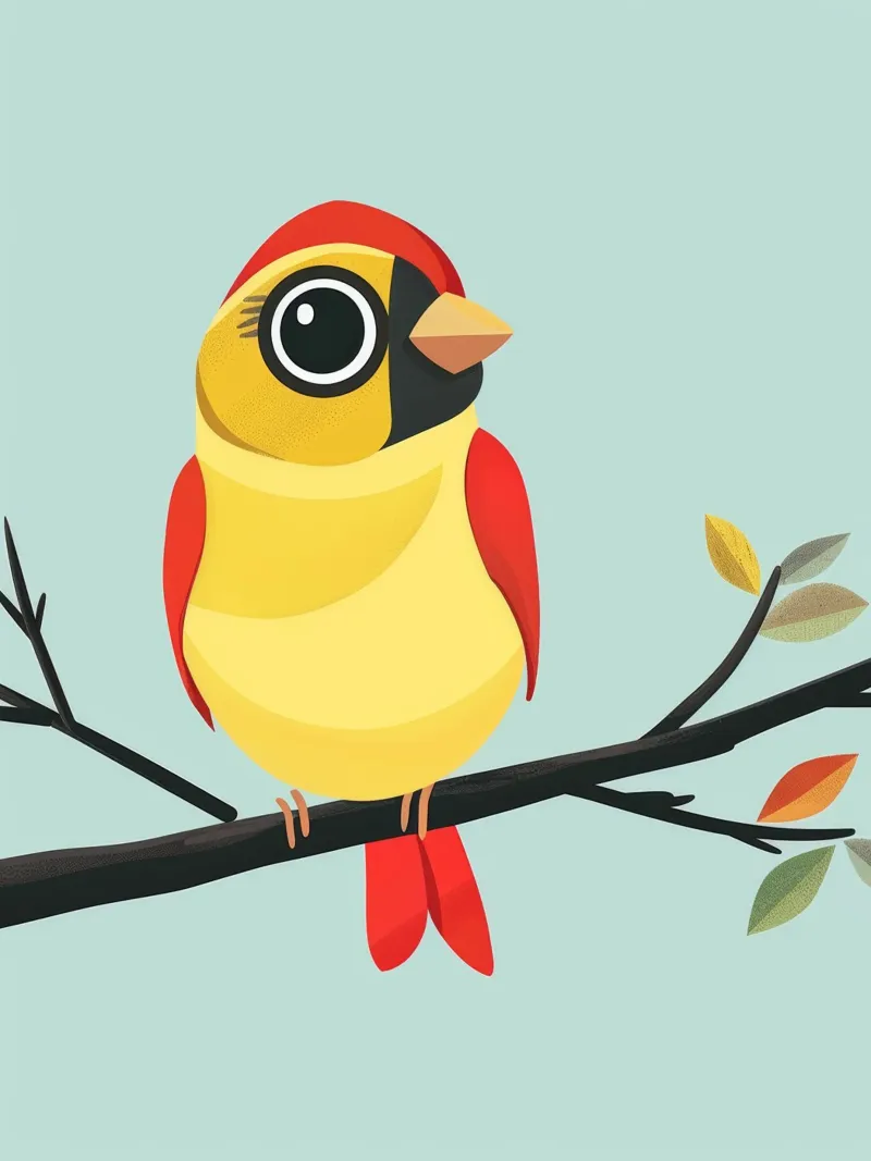 Fringuello colorato appollaiato su un ramo alluminio dibond da DesignDoodle