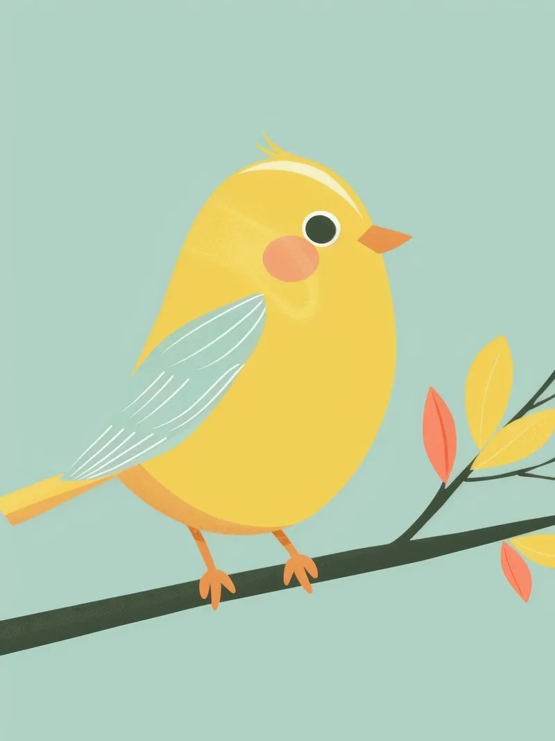 Sunny Canary on Branch with Vibrant Feathers canvas by DesignDoodle
