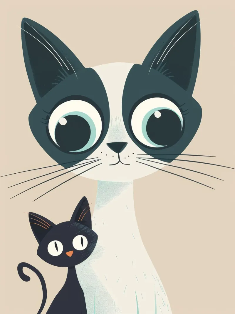 Stylized Siamese Cats with Large Eyes and Playful Expression canvas by DesignDoodle