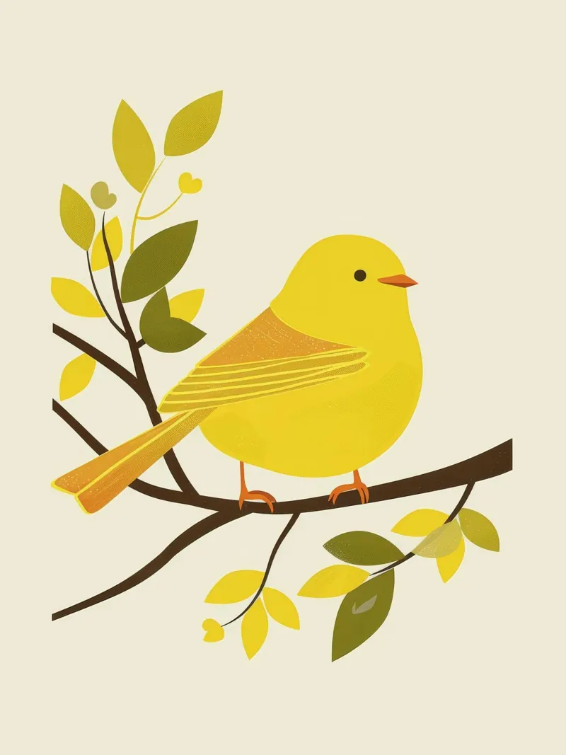 Canari jaune vif assis sur une branche avec un vert luxuriant hahnemühle de DesignDoodle