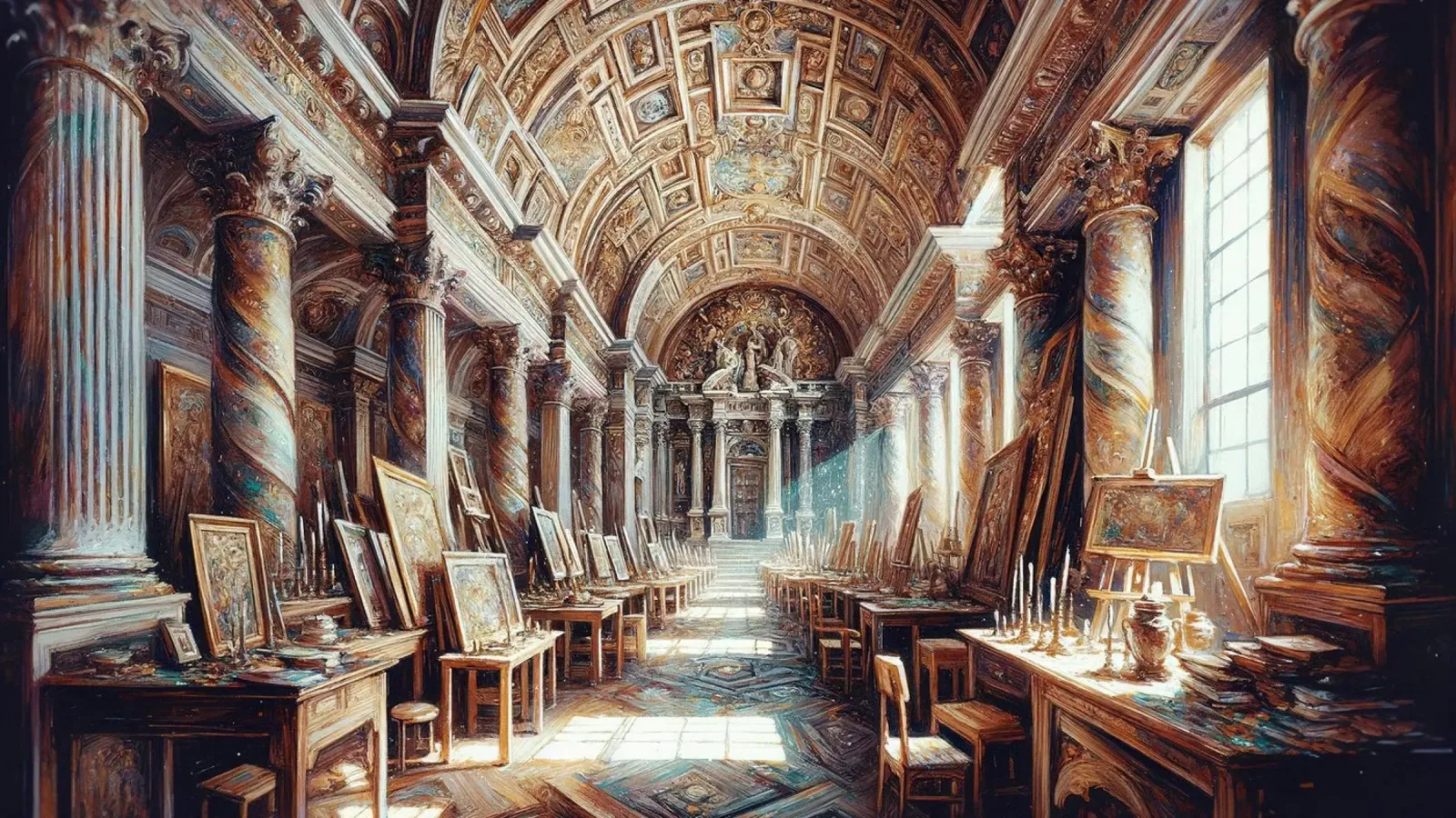 Renaissance Art Gallery Poster mit Kunststoffrahmen von Chromatic Fusion Studio
