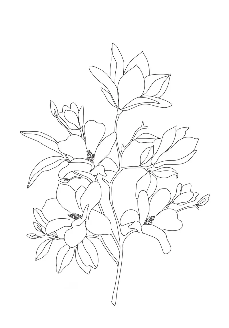 Minimal Line Art Magnolia Flowers carta hahnemühle da Nadjaa