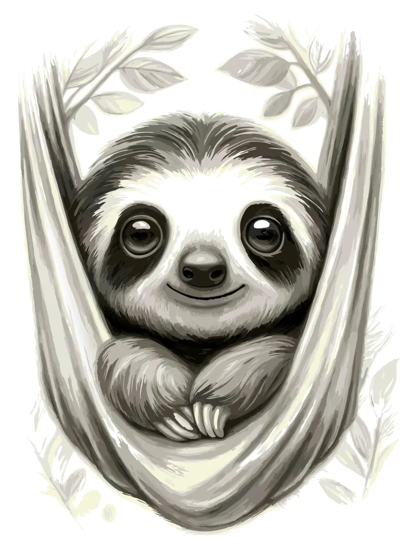 Paresseux mignon dans un hamac hahnemühle de flufftee