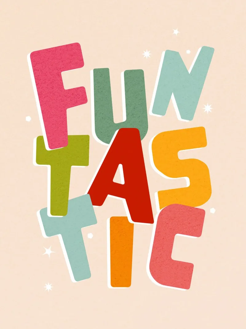 Typographic 'FUNTASTIC' • Playful and fun colourful mood canvas by Dominique Vari Words