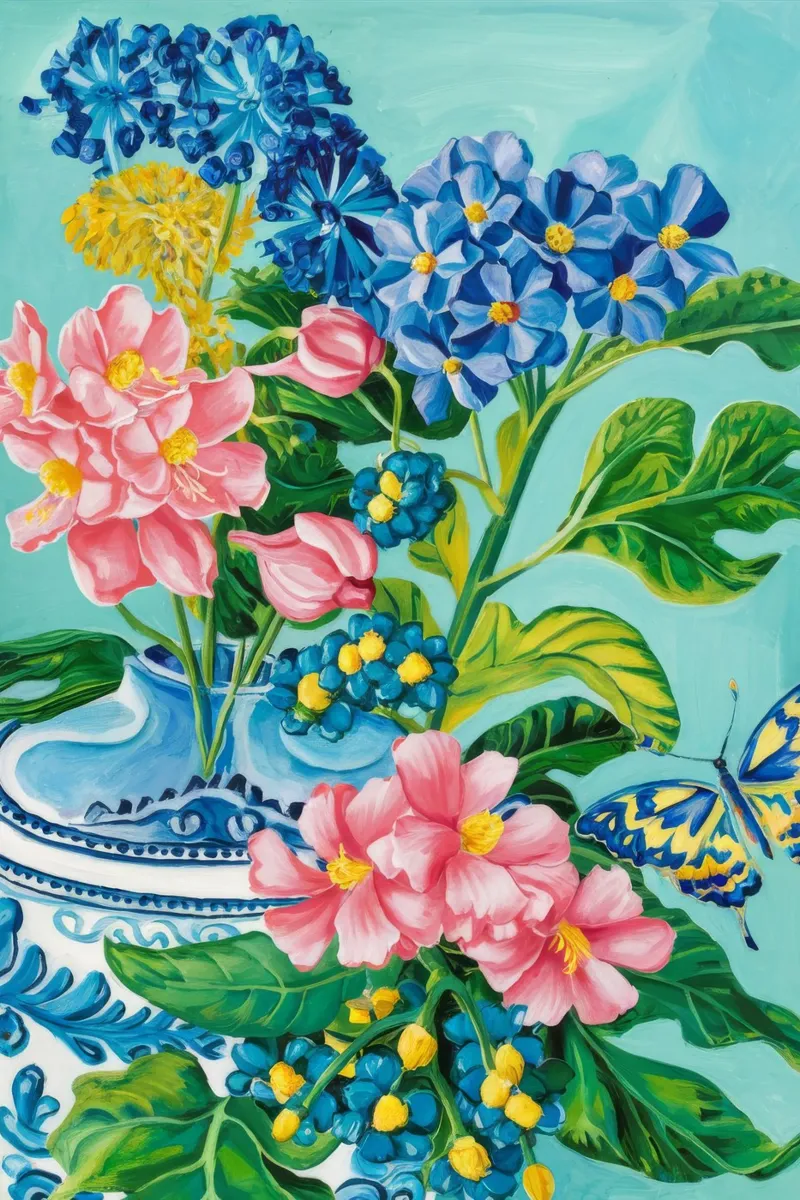 Fiore Azzurro Fluttuante poster con telaio in plastica da Infinite Chroma
