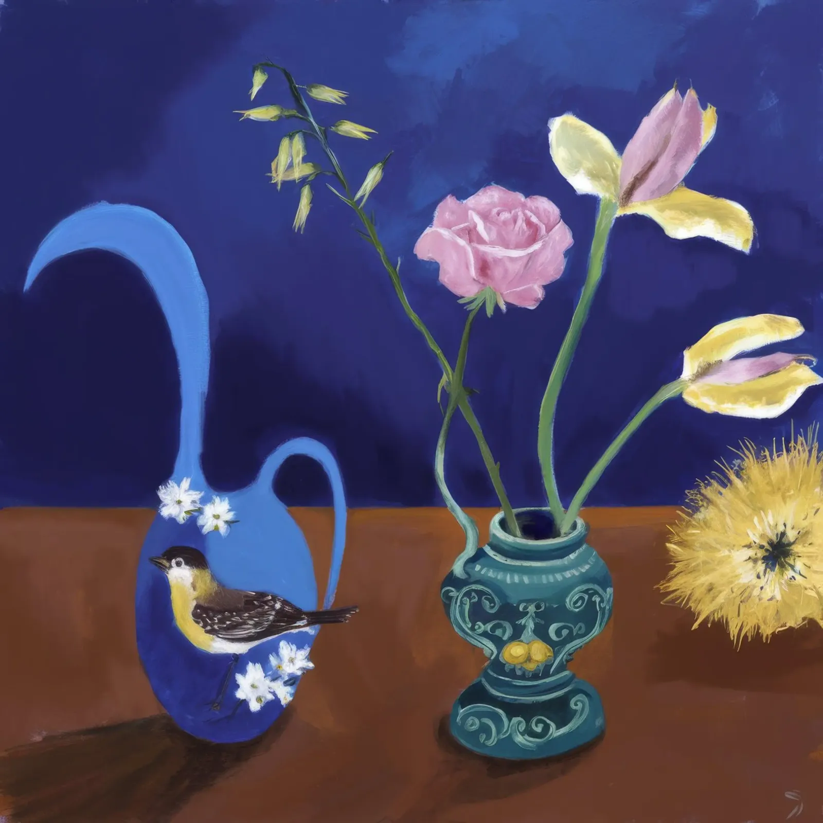 Duo floreale Zaffiro poster con telaio in legno da Opal Strokes