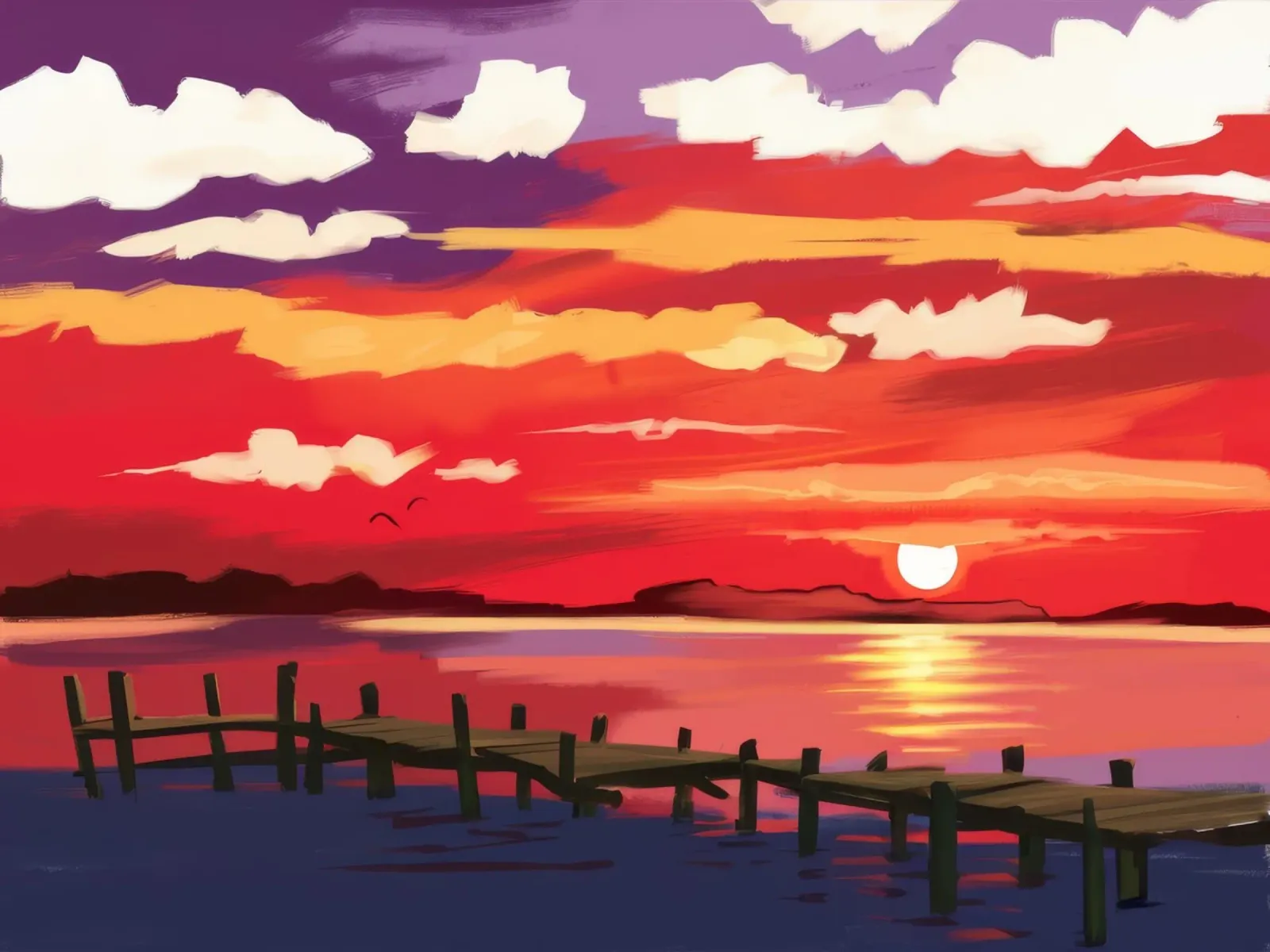Karmijnrode Zonsondergang Dok canvas met Baklijst van Silk Palette