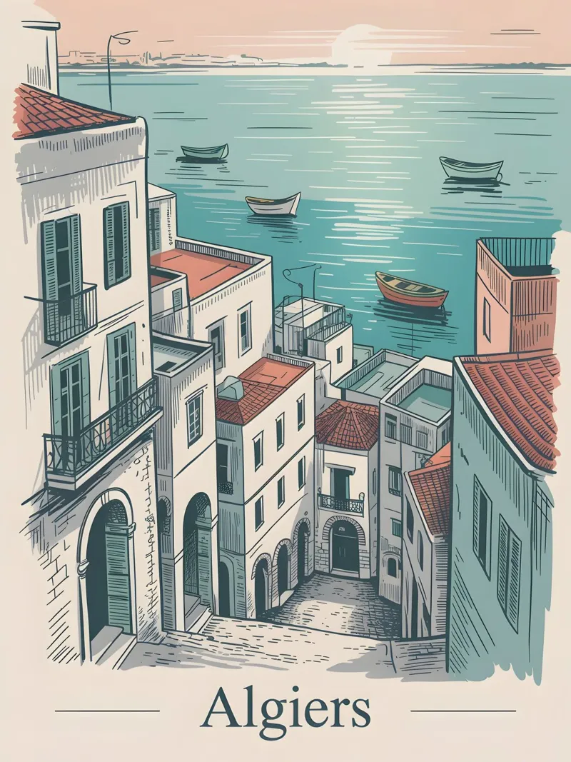 Algiers vintage reisposter canvas met Baklijst van Vintage Travel Art