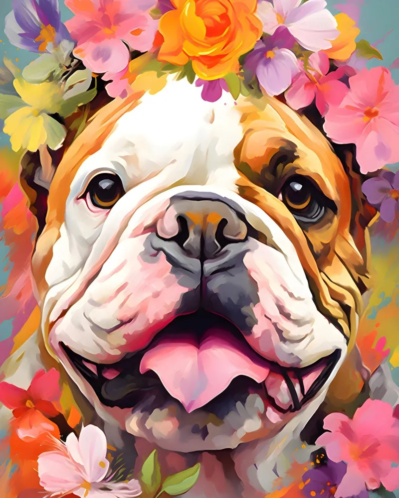 Bulldog in un mare di fiori pannello forex da WILD ART