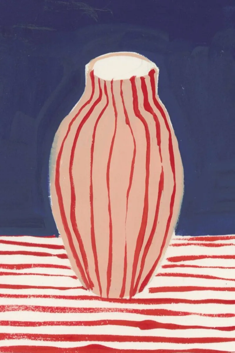 Red Striped Pink Vase canvas by Sonia Brittain