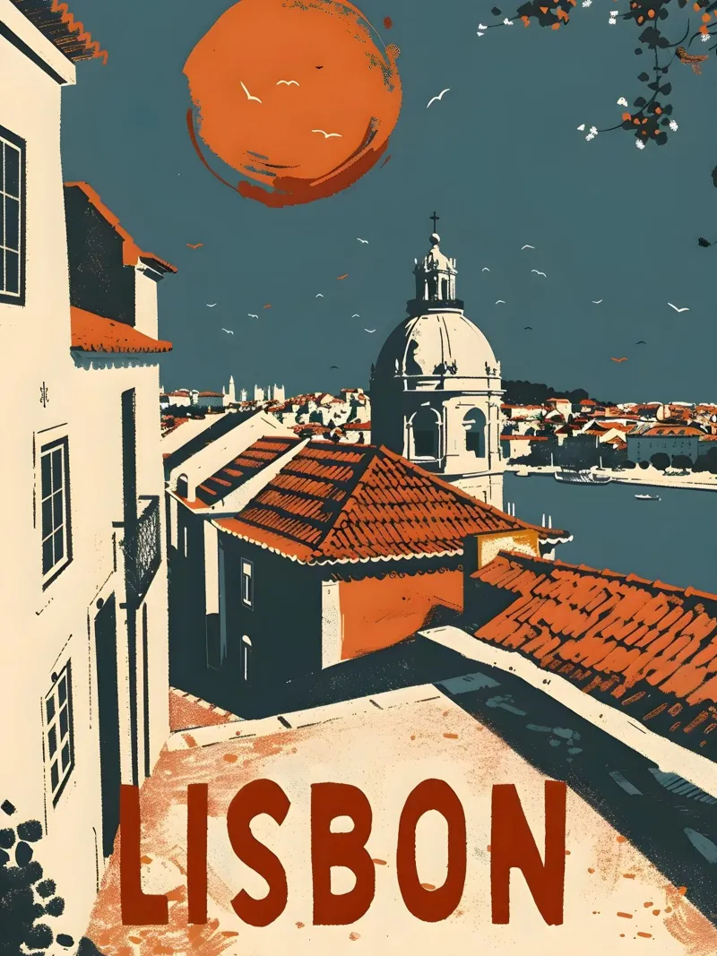 Poster di viaggio vintage di Lisbona poster con telaio in legno da Vintage Travel Art