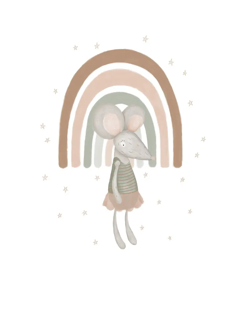 Boho Mouse and Rainbow Nursery Print canvas by Urchin Bay Art