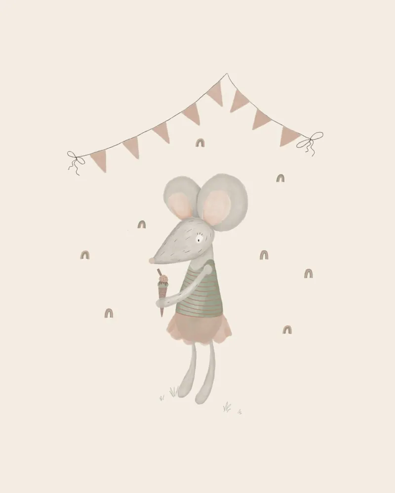 Birthday Mouse with Ice Cream Art Print canvas by Urchin Bay Art