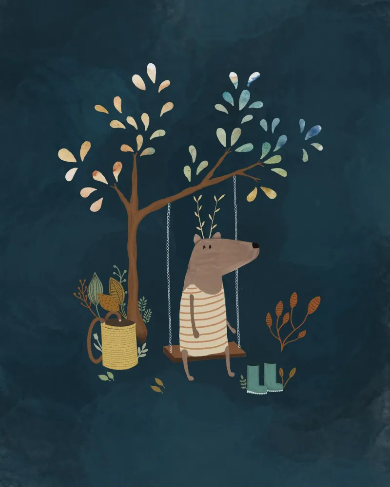 Night Garden Deer Swing Art Print poster by Urchin Bay Art