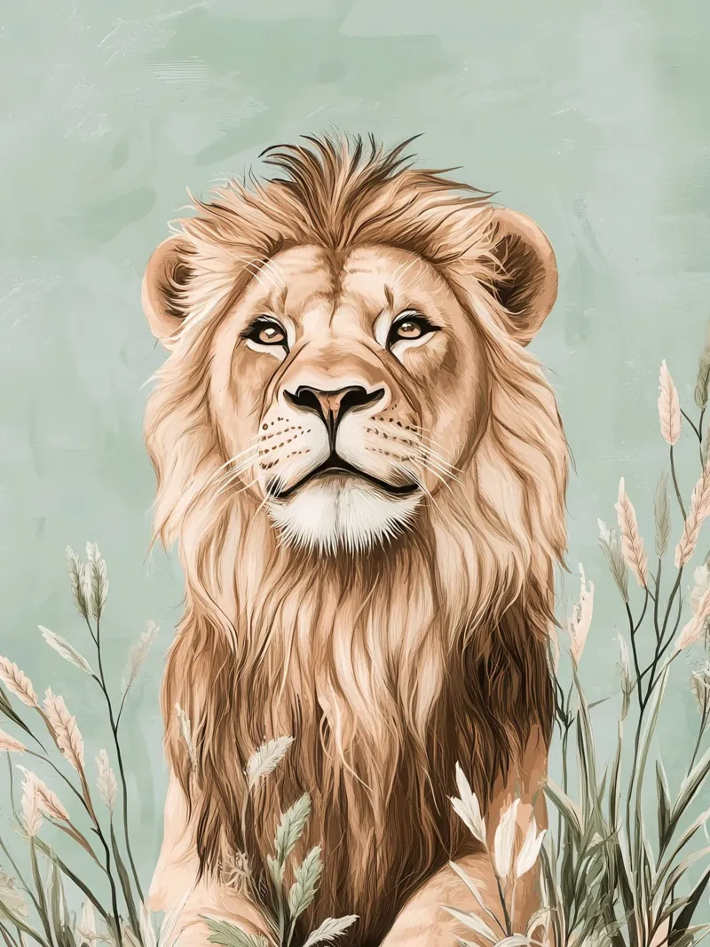 Lion majestueux dans un souffle de verdure alluminio dibond da Moodwall