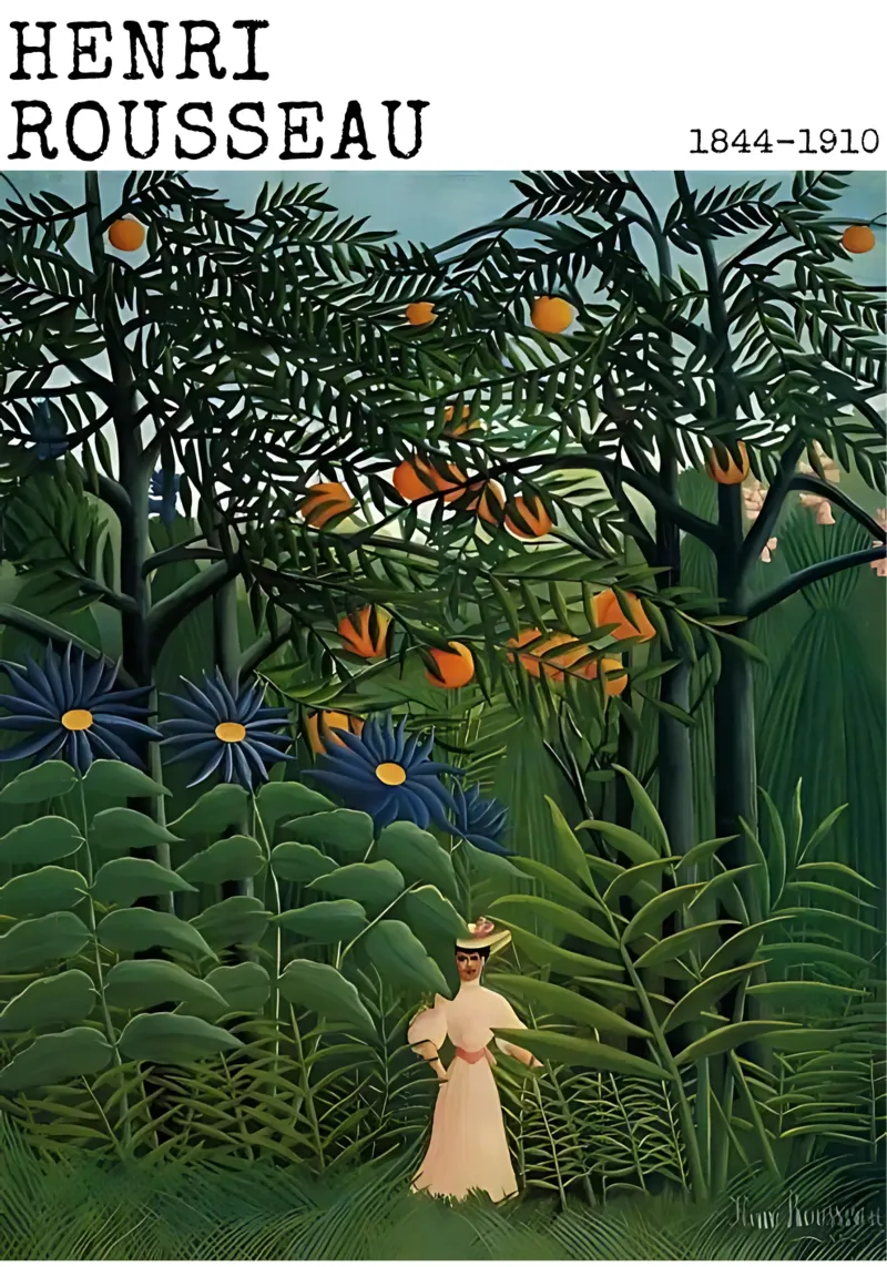 Donna che cammina in una foresta esotica di Henri Rousseau carta hahnemühle da tokovictory