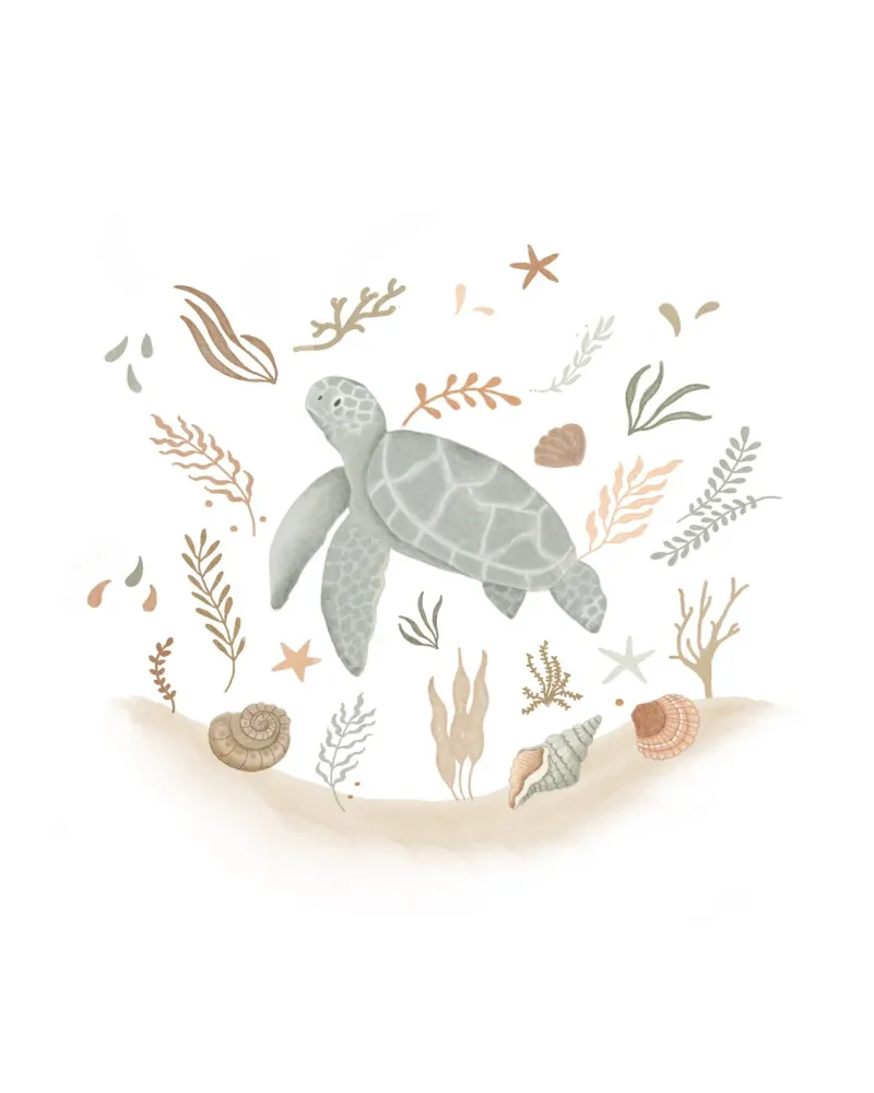 Tortue de mer douce dans un récif neutre - Décoration de plage et d'océan toile de Urchin Bay Art