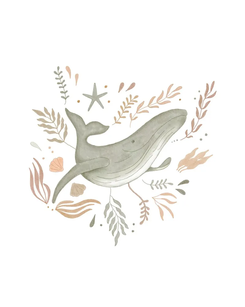 Neutral Whale with Ocean Botanicals hahnemühle by Urchin Bay Art