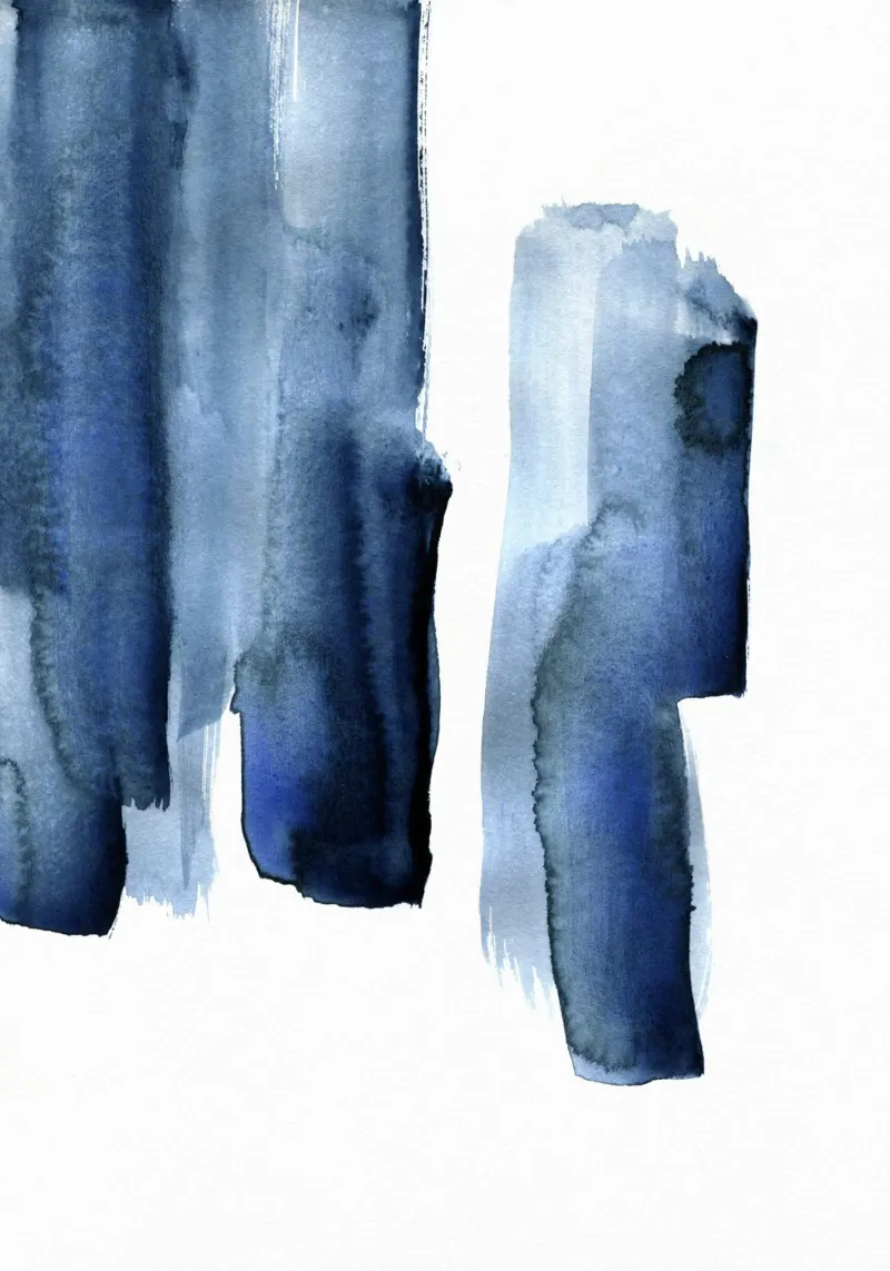 Just Indigo 8 | Minimal Watercolor Brushstroke poster con telaio in legno da sabidussi