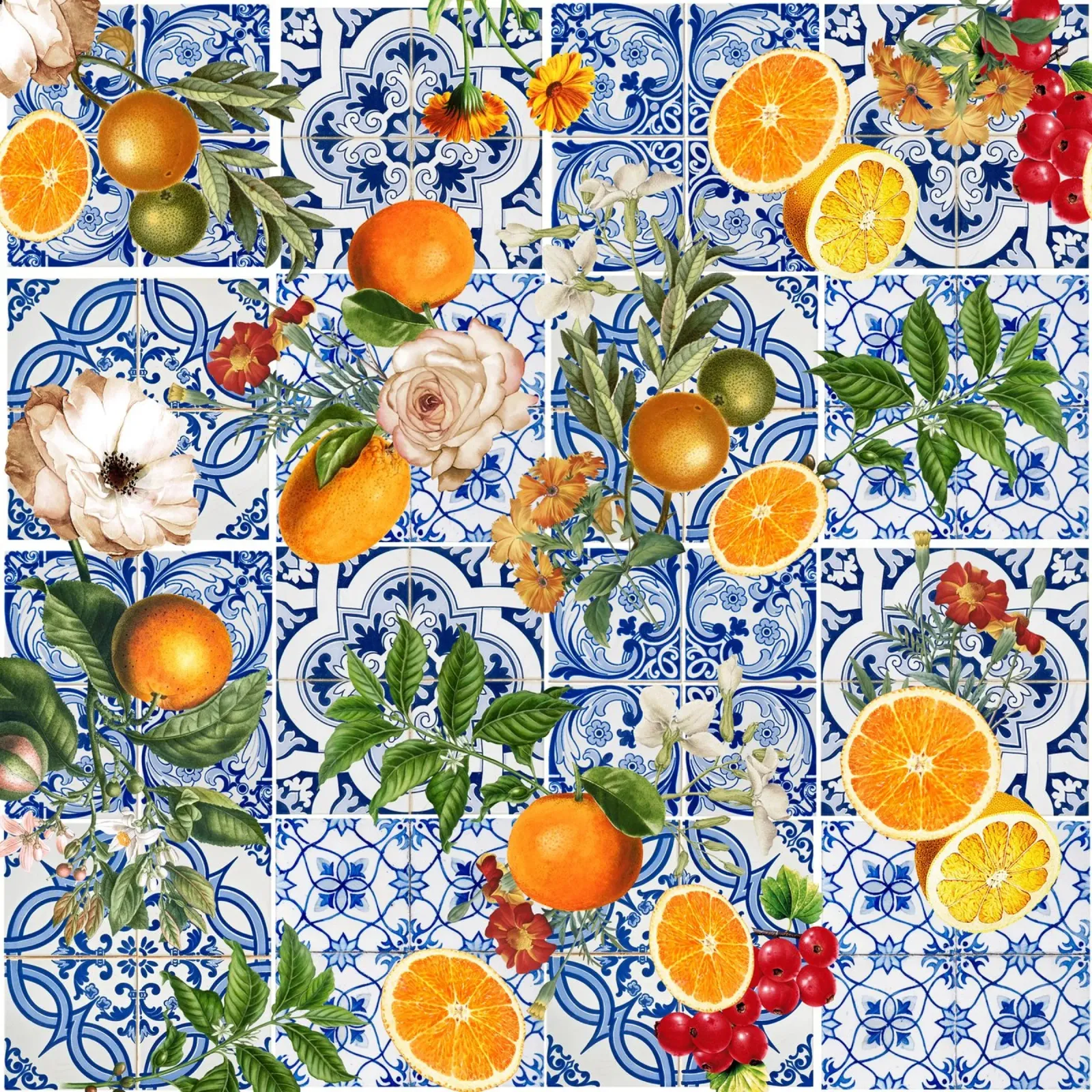 Arance vintage su piastrelle marocchine sbiadite Fascino rustico pellicola backlit da Stilrausch