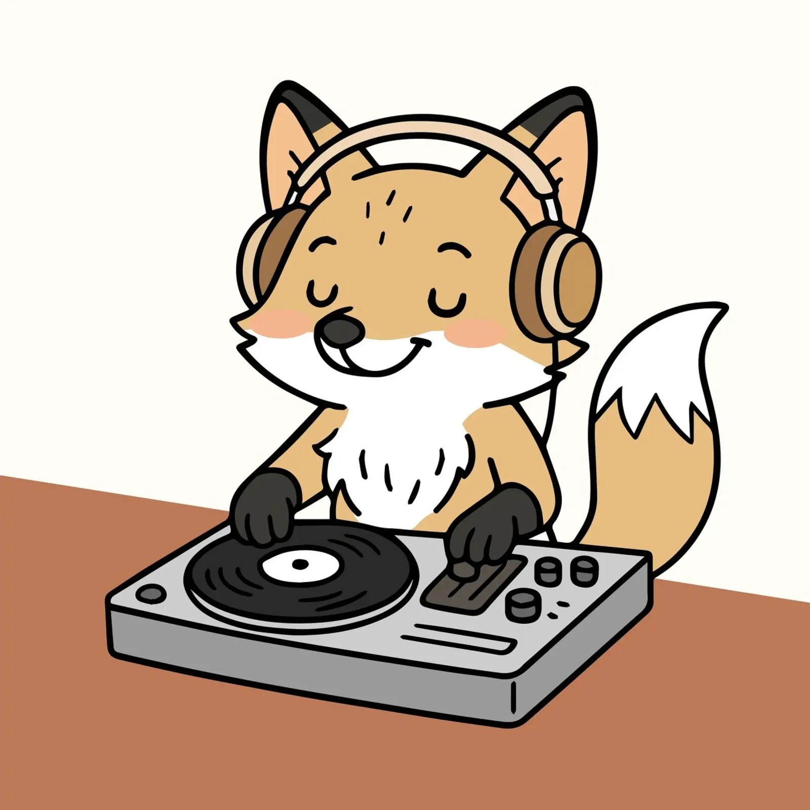 Una volpe come DJ con le cuffie sul banco di mixaggio alluminio dibond da namosh