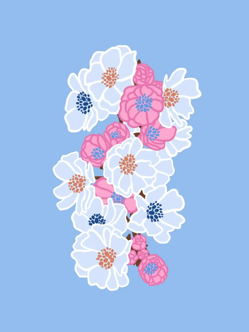 BLOSSOMING (blau) poster con telaio in alluminio da Anastasia Mattern
