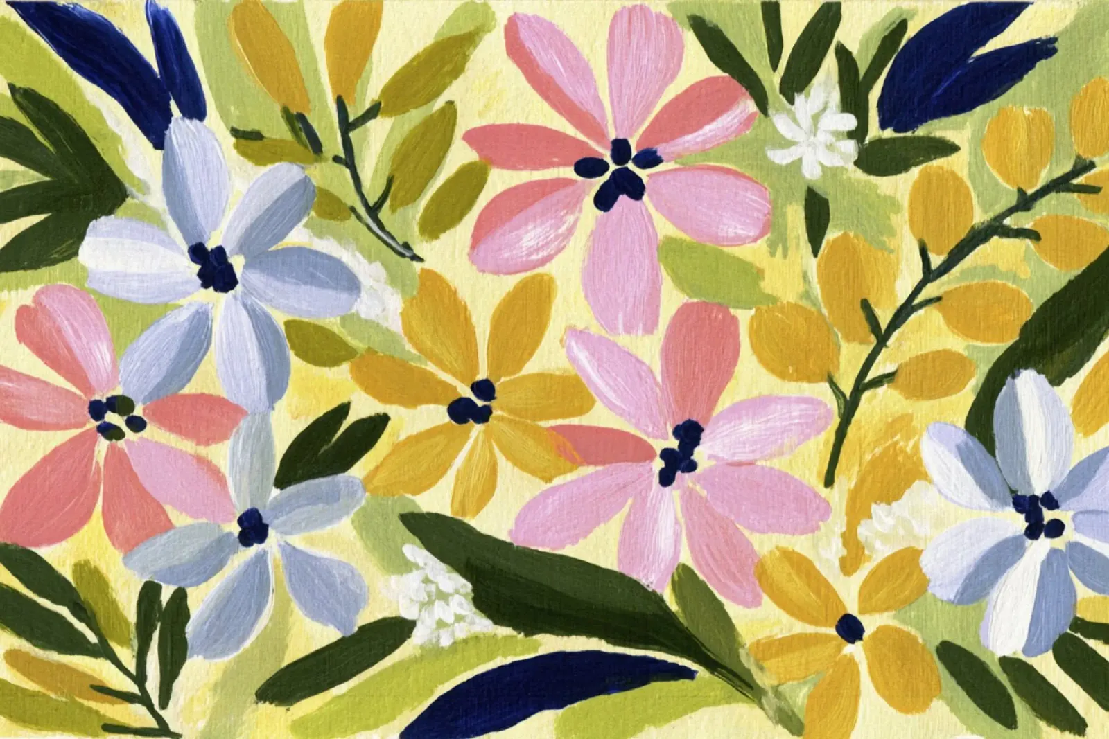 Acrylique abstraite Fleurs Jaune Art rétro moderne du milieu du siècle hahnemühle de Modern Muse