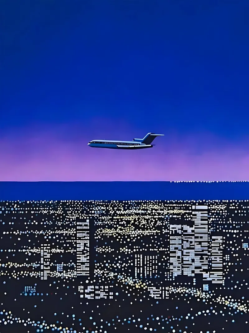 Hiroshi Nagai - Aereo sulla città notturna pellicola backlit da Giox Store Legendary