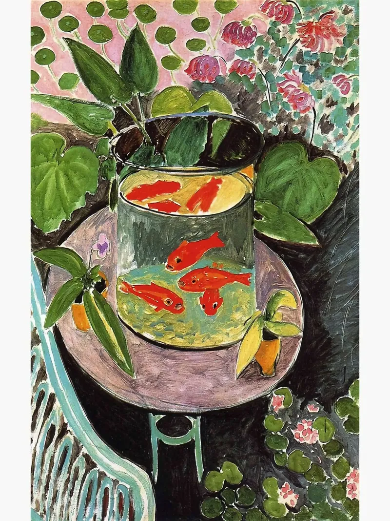aquarium met goudvissen op tafel canvas met Baklijst van sazkia art