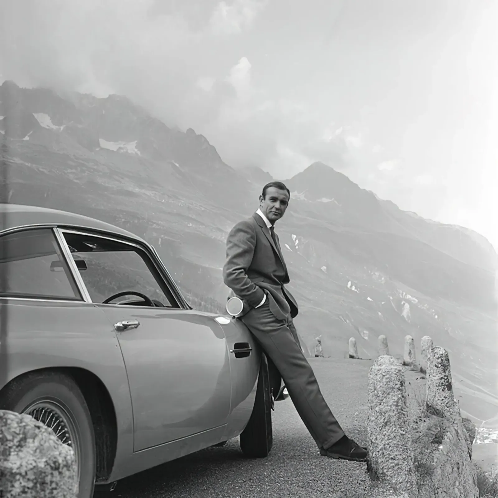 Sean Connery mit Aston Martin DB5 1964 Hahnemühle von maria Shop