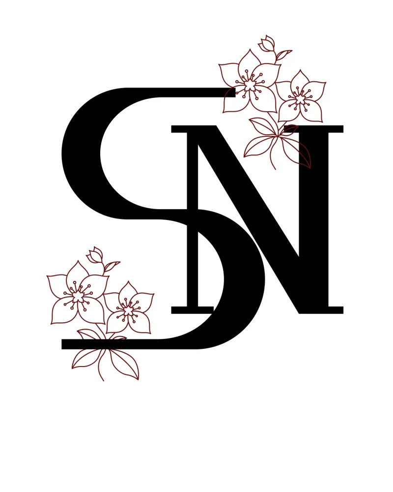 Letter poster S and N - Black monogram with flowers - poster with aluminum frame by StrindesignStudio