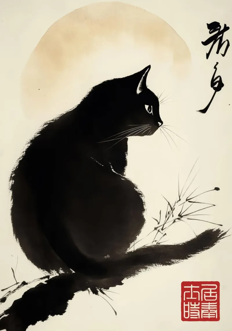 Gatto nero poster con telaio in alluminio da Richard Wickham