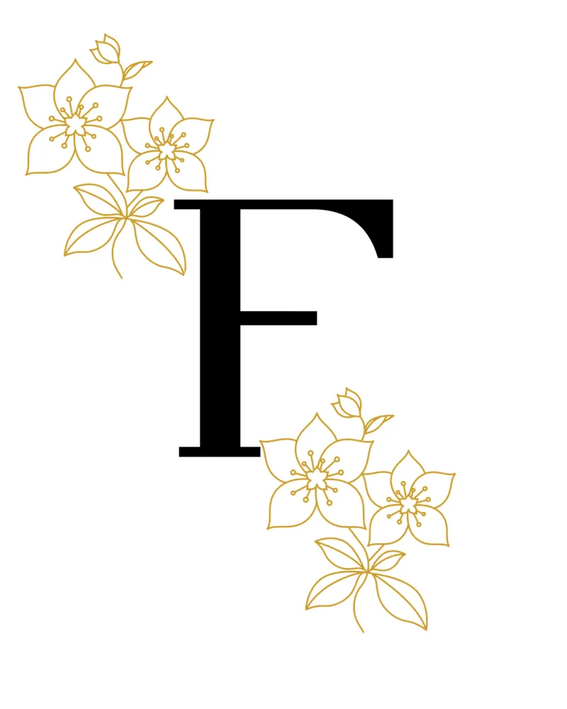 Lettera F nera - Fiori dorati, design moderno carta hahnemühle da StrindesignStudio