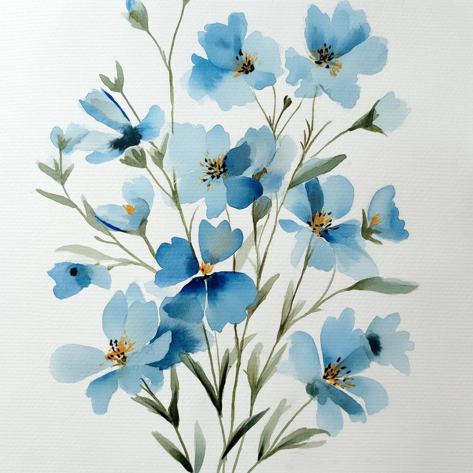 Sussurri di lino blu poster con telaio in legno da Sophia Calder Studio