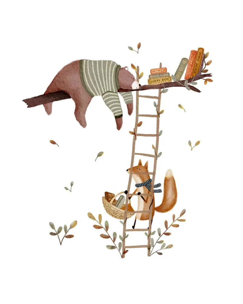 Fox & Bear’s Treehouse Library hahnemühle by Urchin Bay Art