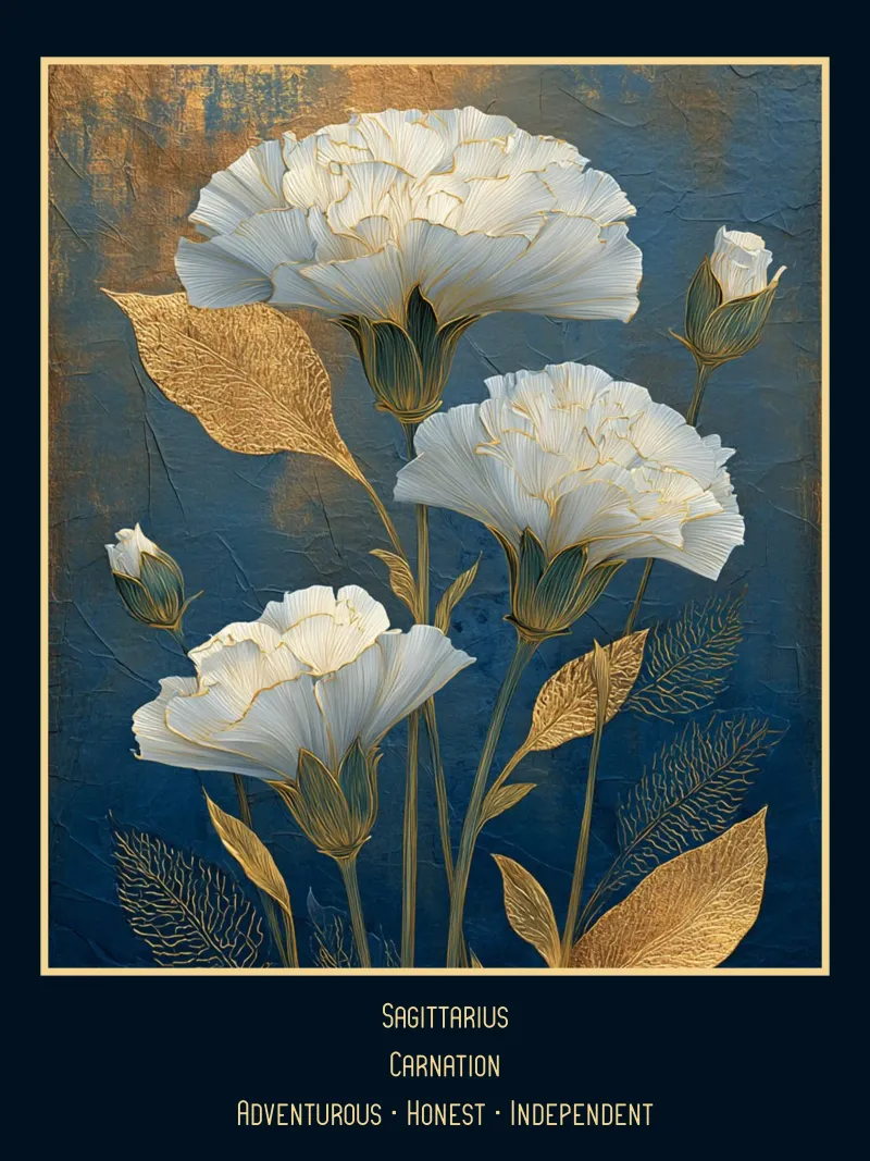 Las flores de los signos del zodiaco: Sagitario - Claveles poster de Art-Nouveau-Dsg