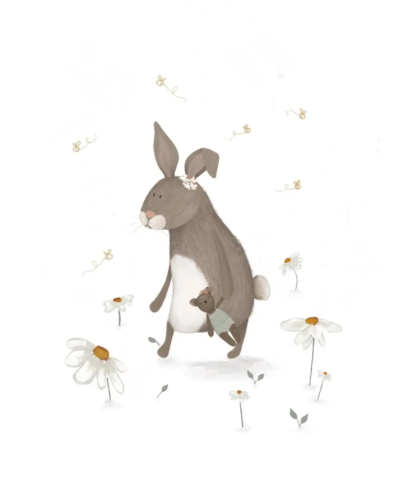 Bunny and Bear in the Daisies hahnemühle by Urchin Bay Art