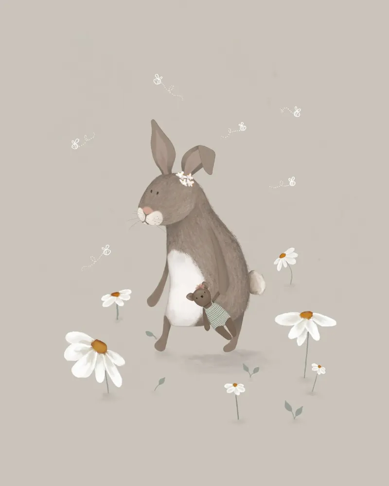 Bunny and Teddy in the Daisy Meadow hahnemühle by Urchin Bay Art