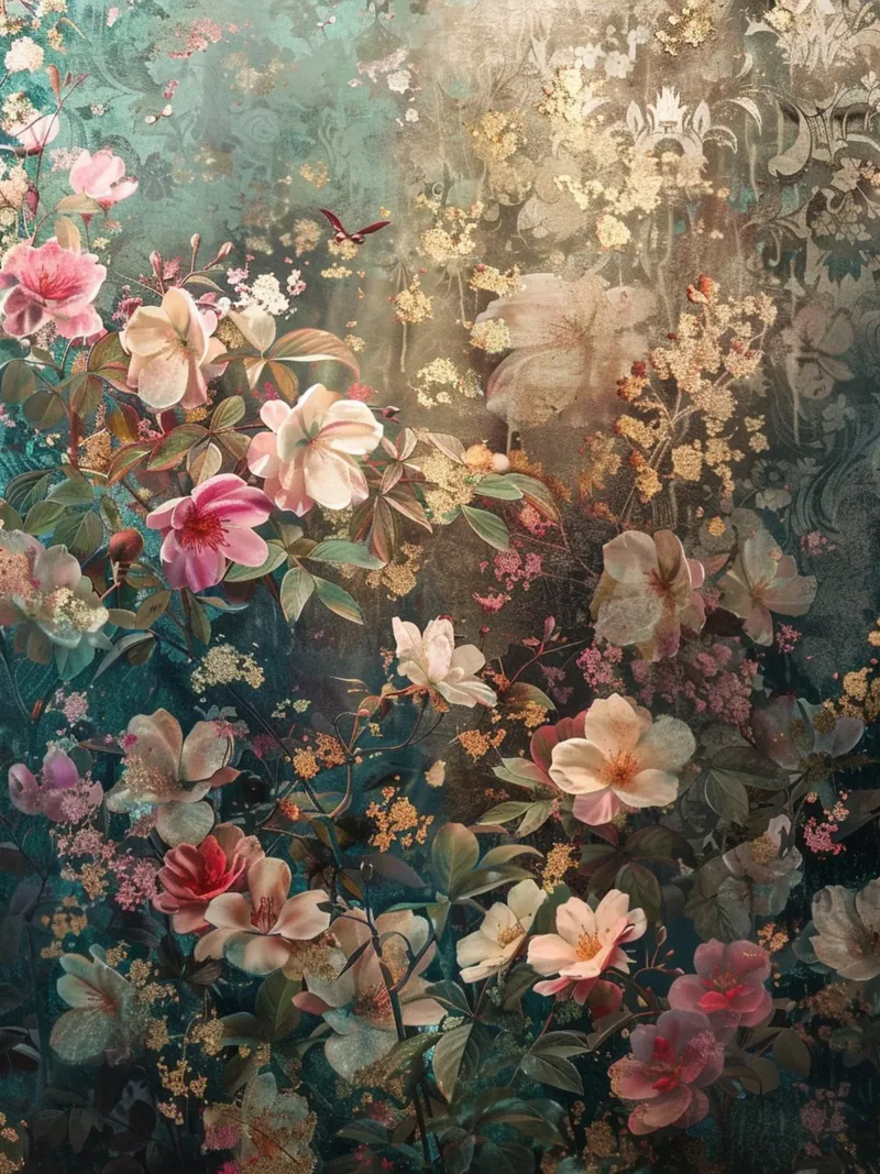 Golden Garden poster con telaio in legno da Mosaic Dialogue