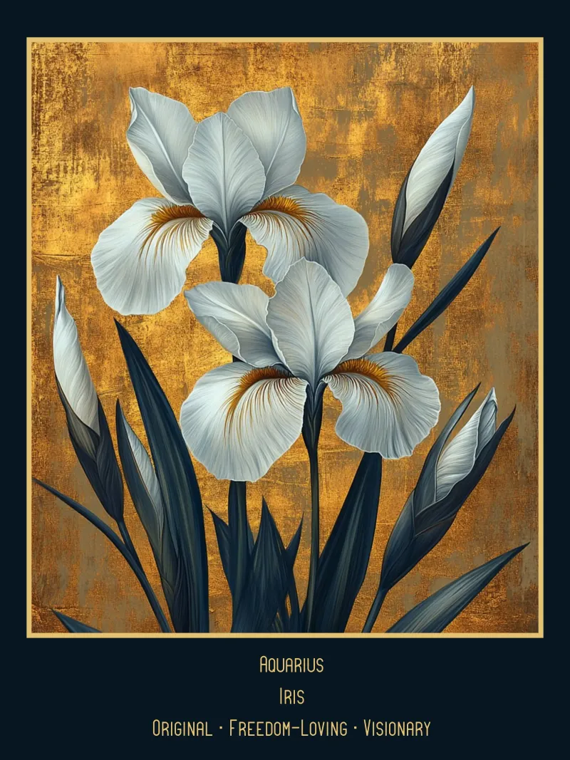 Die Blumen der Sternzeichen: Wassermann - Iris Poster von Art-Nouveau-Dsg