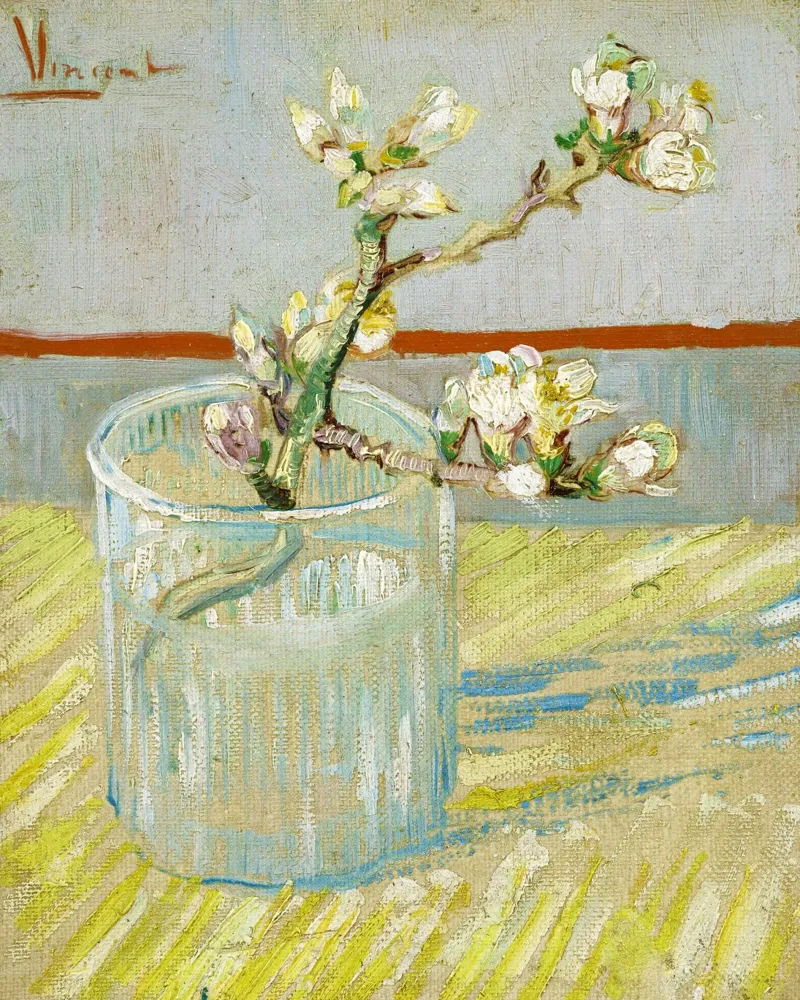 Il rametto di mandorlo in fiore in un bicchiere di Vincent van Gogh (188 pellicola backlit da Van Gogh Prints