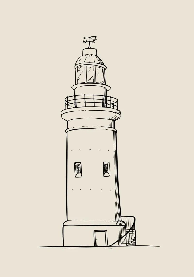 Clásico Faro Sketch Art Print - Decoración Náutica Costera hahnemühle de ClubArt