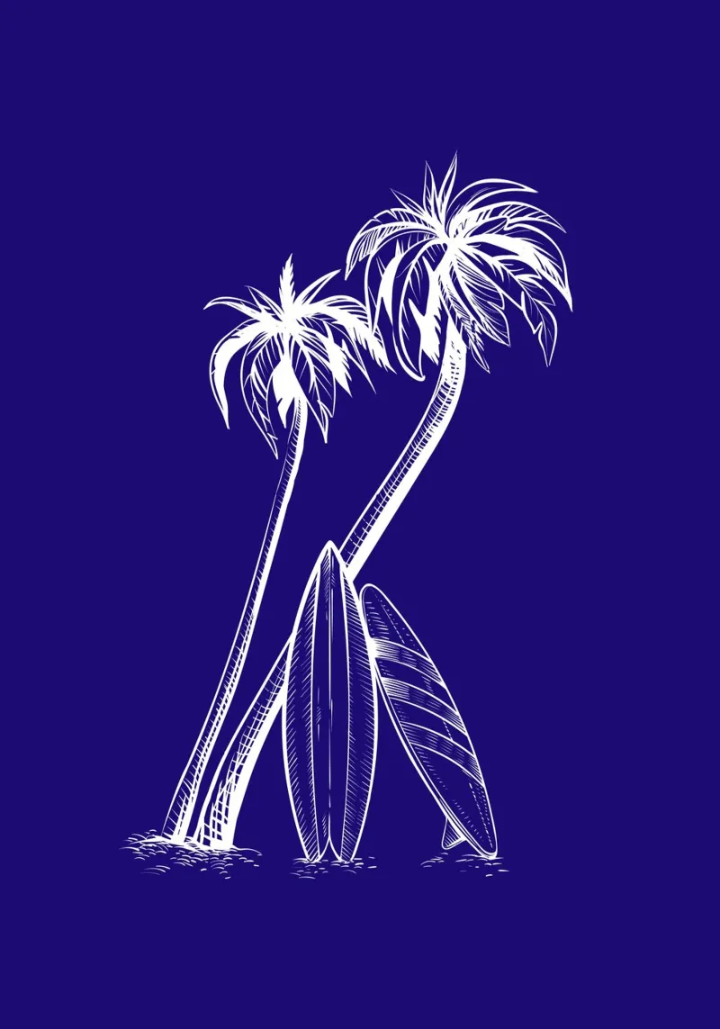 Surfboards & Palm Trees Line Art - Tropical Beach Vibes canvas with Floater frame by ClubArt