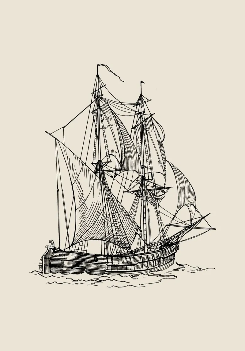 Vintage Tall Ship Sketch Print - Classic Nautical Art canvas by ClubArt