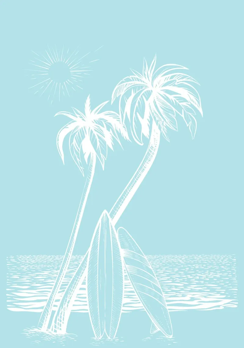 Beach Sunset Surf Palms Print - Coastal Summer Vibes canvas with Floater frame by ClubArt
